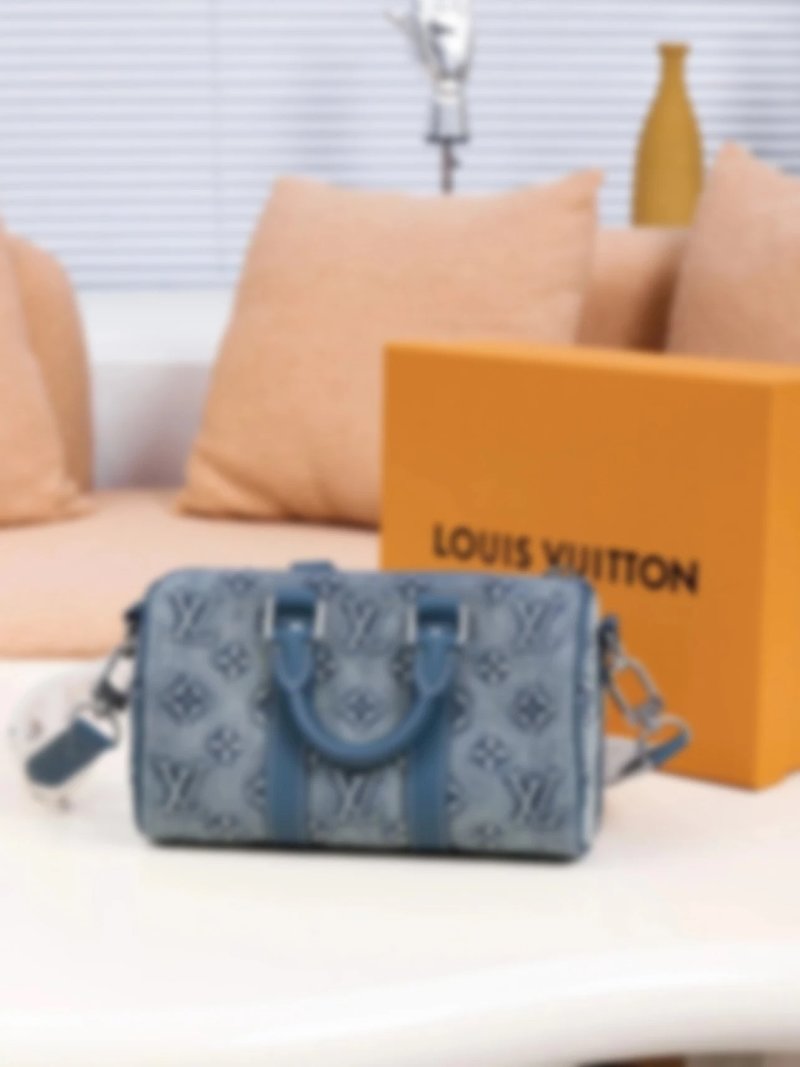 P1389 Item ID 8426 Advanced Customization - Kepall 25- Washed Blue Denim Canvas Bag - Sma