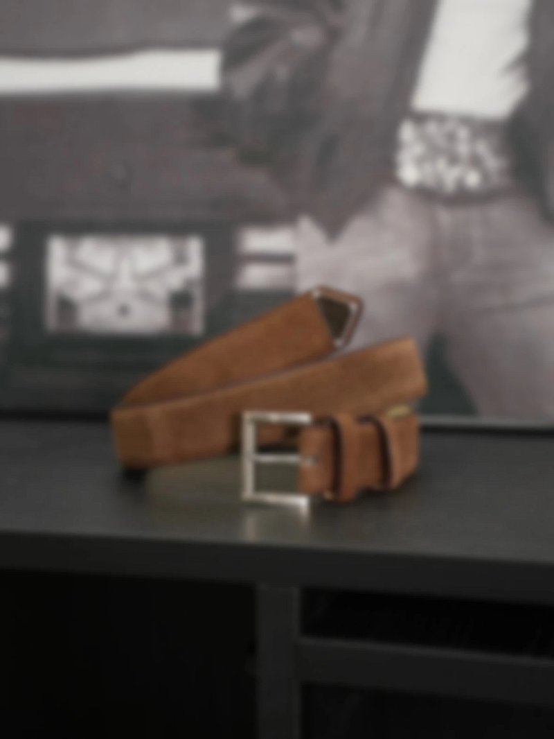 P469 Item ID 8400 PRD _High Definition Triangle_ Logo Enamel Belt - _Imported Suede_ Bro