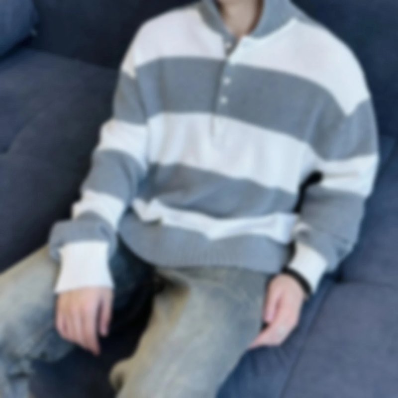 P479 Item ID 8208 THOM-BR0WNE-TB-2024ss- Gray and white striped knitting needles POLO sh