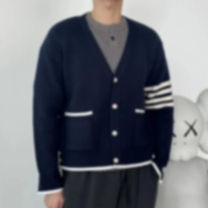 P469 Item ID 8005 striped long sleeves single breasted V collared sweater blue - Same st