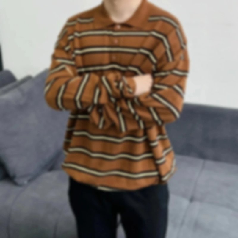 P379 Item ID 8202 L0EWE- Luo Yiwei -2024ss- Striped knitted cotton polo shirt - Brown st