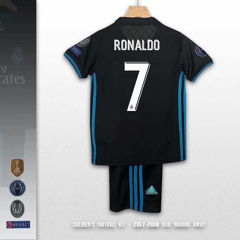 Real Madrid 2017-2018 Away Children's Football Kit Black / Blue Jersey and Shorts Sets - 4