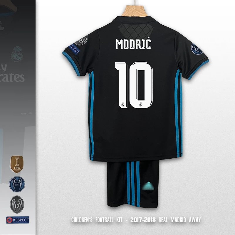 Real Madrid 2017-2018 Away Children's Football Kit Black / Blue Jersey and Shorts Sets - 5