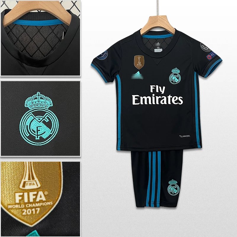 Real Madrid 2017-2018 Away Children's Football Kit Black / Blue Jersey and Shorts Sets - 3