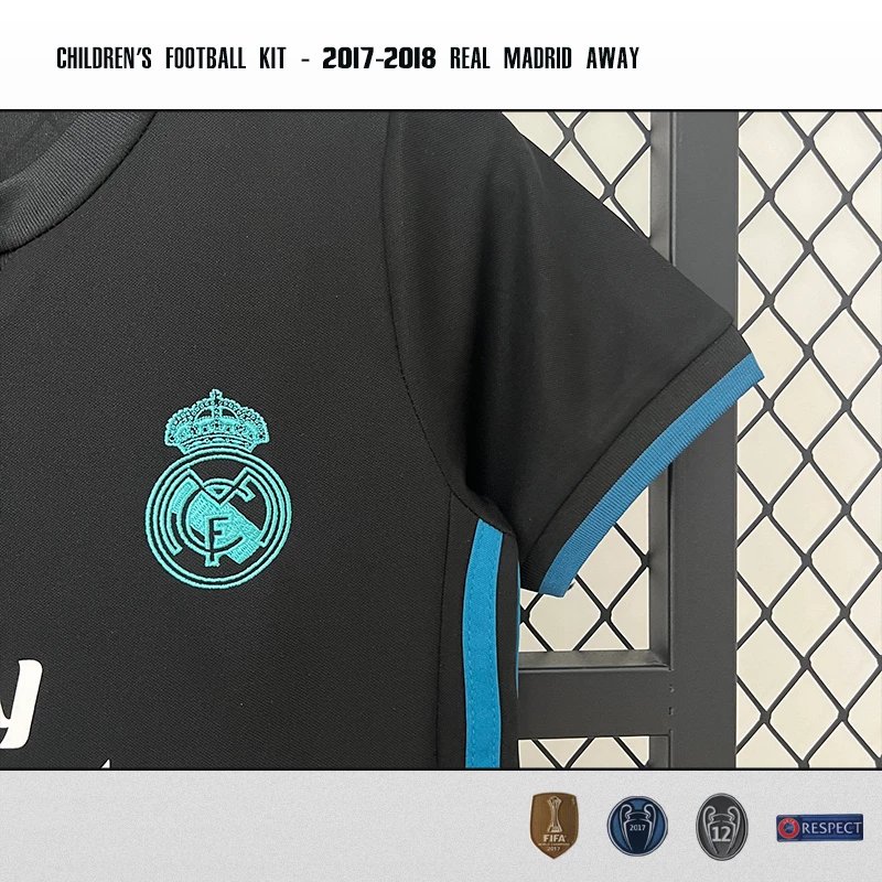 Real Madrid 2017-2018 Away Children's Football Kit Black / Blue Jersey and Shorts Sets - 7