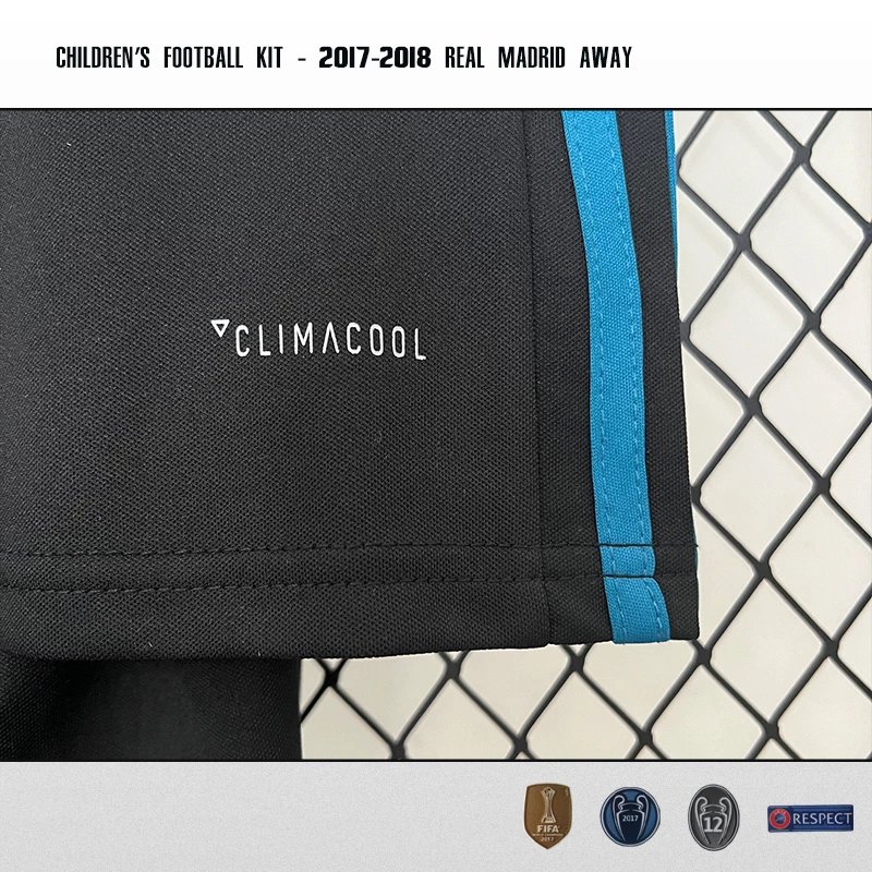 Real Madrid 2017-2018 Away Children's Football Kit Black / Blue Jersey and Shorts Sets - 8