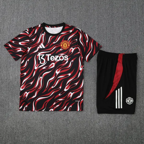 Adidas Manchester United 2023-24 Third Kit Flame Pattern Black Red White Jersey and Shorts Set - 1