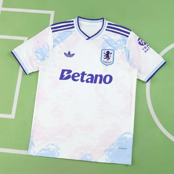 Adidas Originals Aston Villa 2023-24 Third Jersey White Pink Blue - 1
