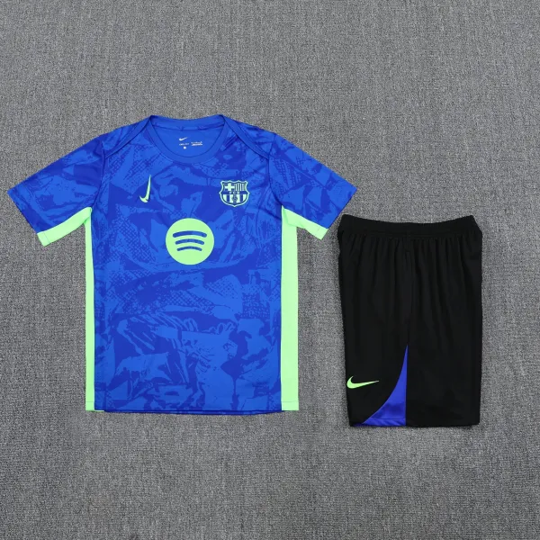 FC Barcelona x Spotify Training Kit Blue Neon Green Jersey and Black Shorts Sets - 1