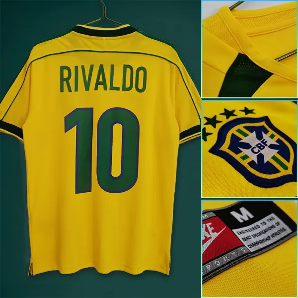 CBF Brazil National Team Ronaldo #9 Home Jersey Yellow - 5
