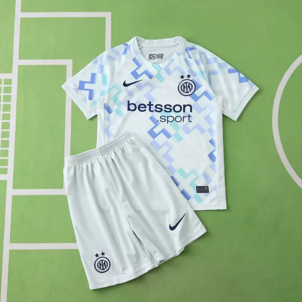 Inter Milan x Nike 2023-24 Third Kit White Blue Geometric Jersey and Shorts Set - 1
