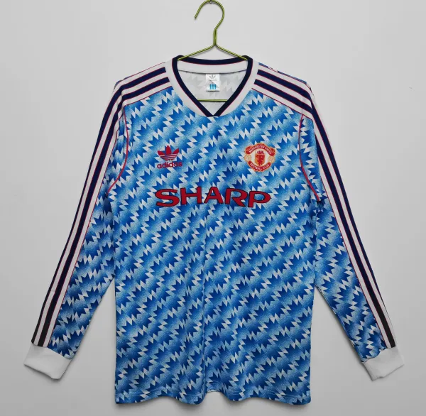 Adidas Originals Manchester United 1990-92 Away Jersey Blue Zigzag Long-Sleeve Football Shirt - 1