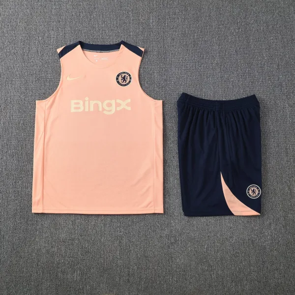 Chelsea FC Training Kit Peach and Navy Vest Top and Shorts Set - 1