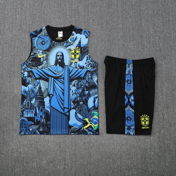 Nike Brazil CBF Christ the Redeemer Graphic Vest and Shorts Set Blue / Black - 1