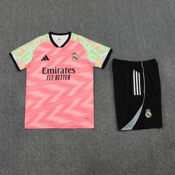 Adidas Real Madrid 2023-24 Third Kit Pink Multicolor Jersey and Black Shorts Set - 1