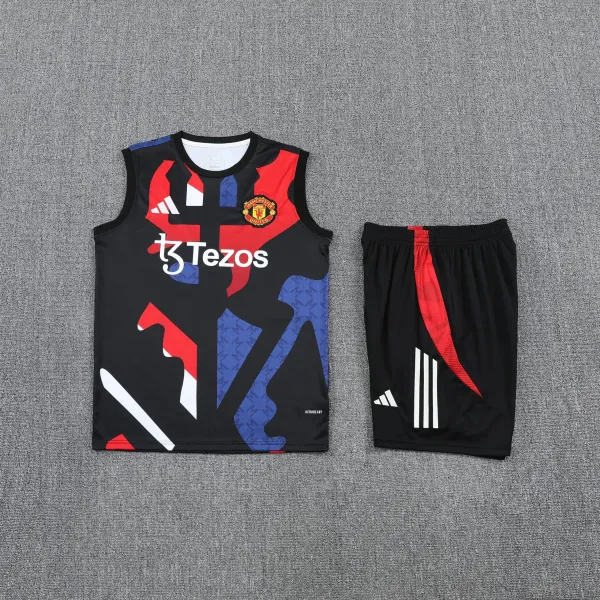 Manchester United x Adidas Training Vest and Shorts Set Black Red Blue - 1