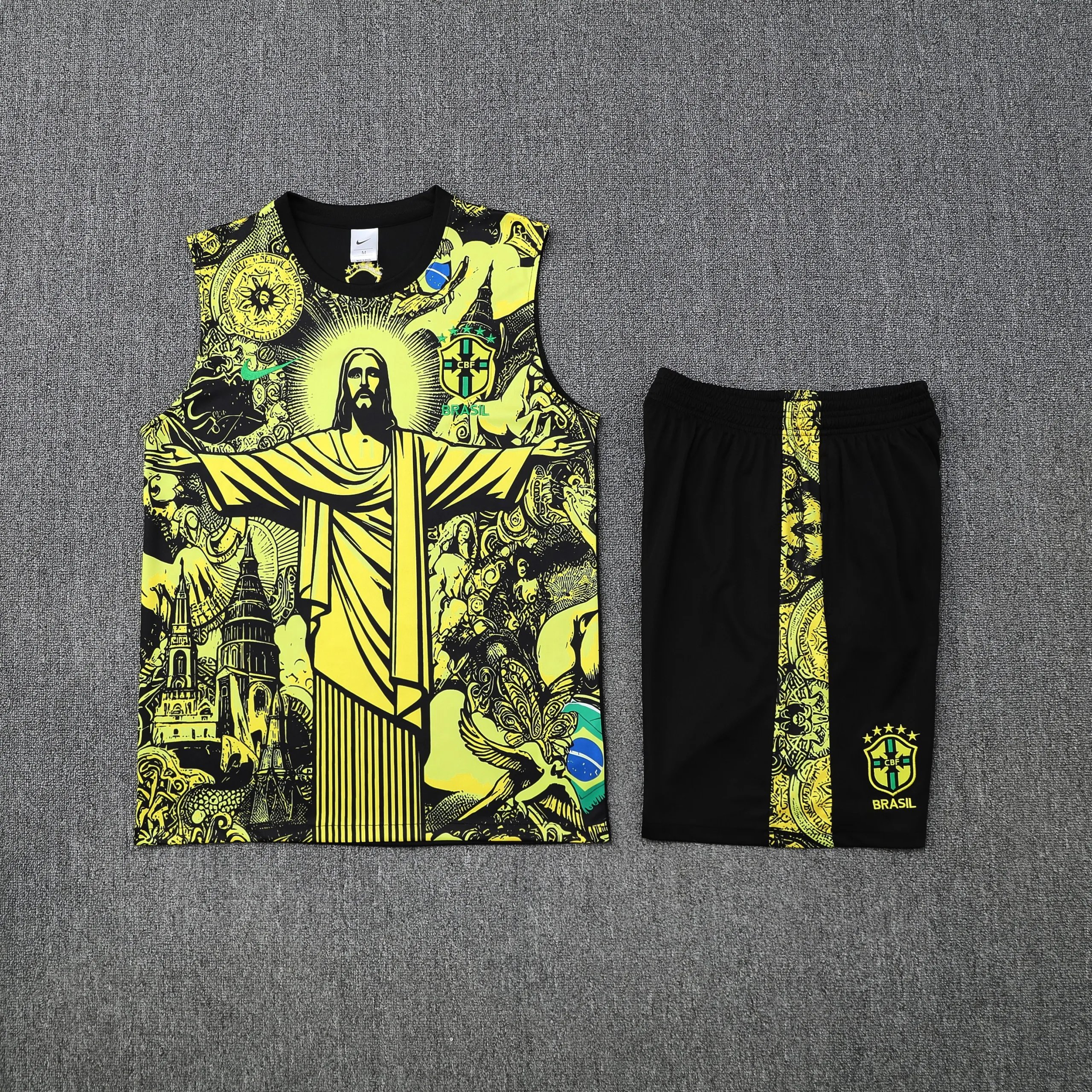 Adidas Football Jerseys Sleeveless Jersey and Shorts Set — Brazil yellow [vest】