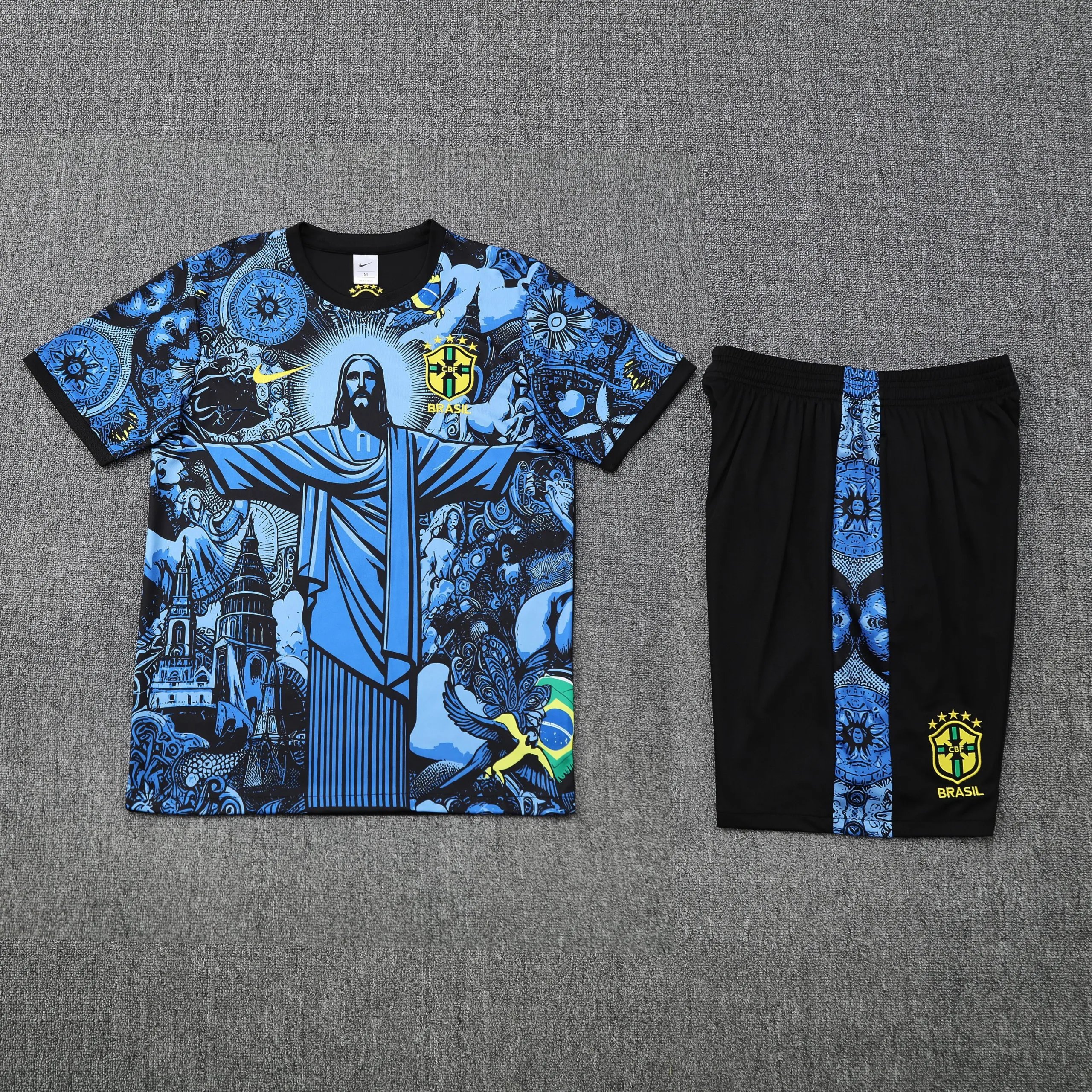 Nike Brazil 2024 Iconic Christ the Redeemer Jersey Set Blue / Black - 1
