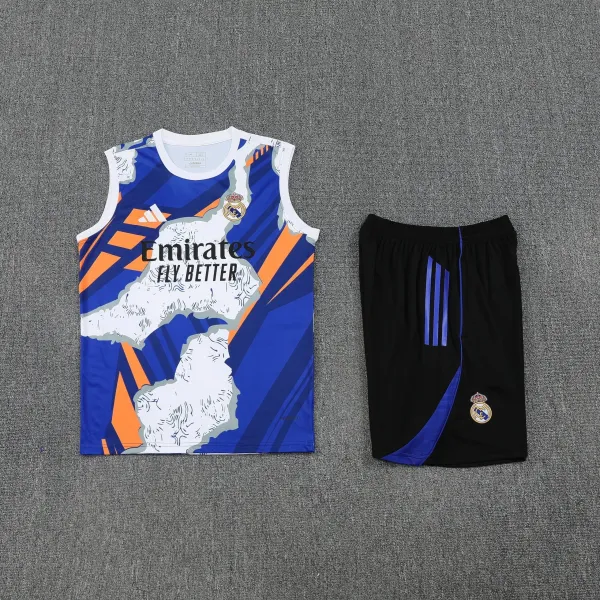 Real Madrid x Adidas Training Vest and Shorts Set Blue / Black - 1
