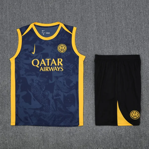 Inter Milan Training Kit Navy and Yellow Vest Top and Black Shorts Sets - 1