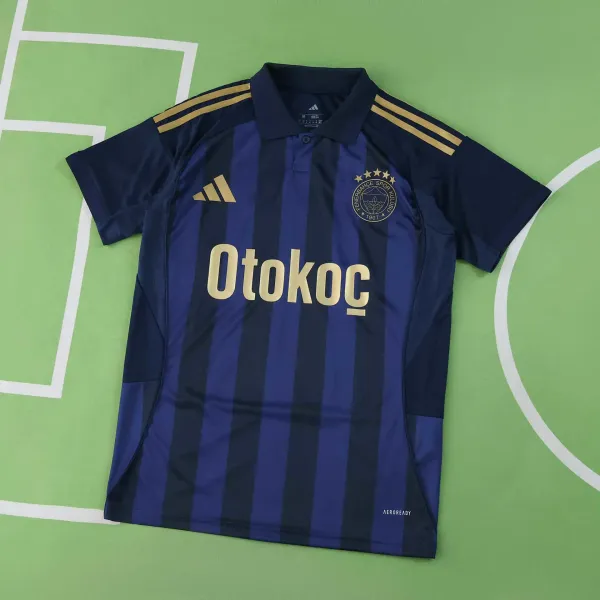 Adidas Fenerbahçe 2024-25 Away Jersey Navy Blue and Gold Striped Polo - 1