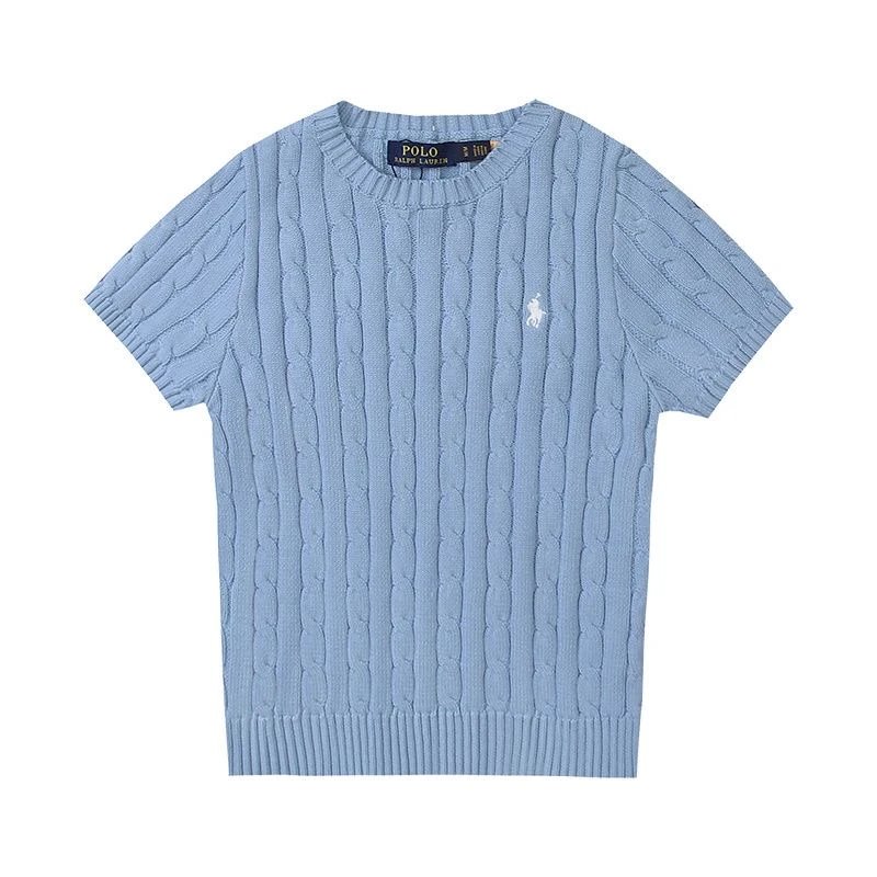 Short sleeved sweater in sky blue