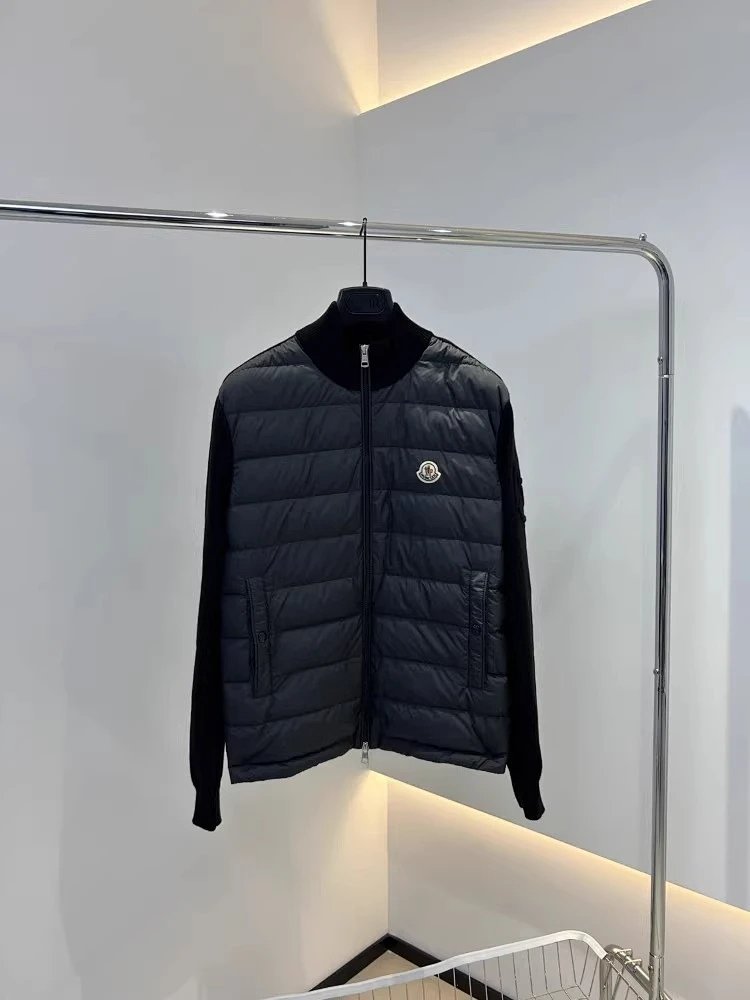 Knit-Panel Stand Collar Puffer Jacket
