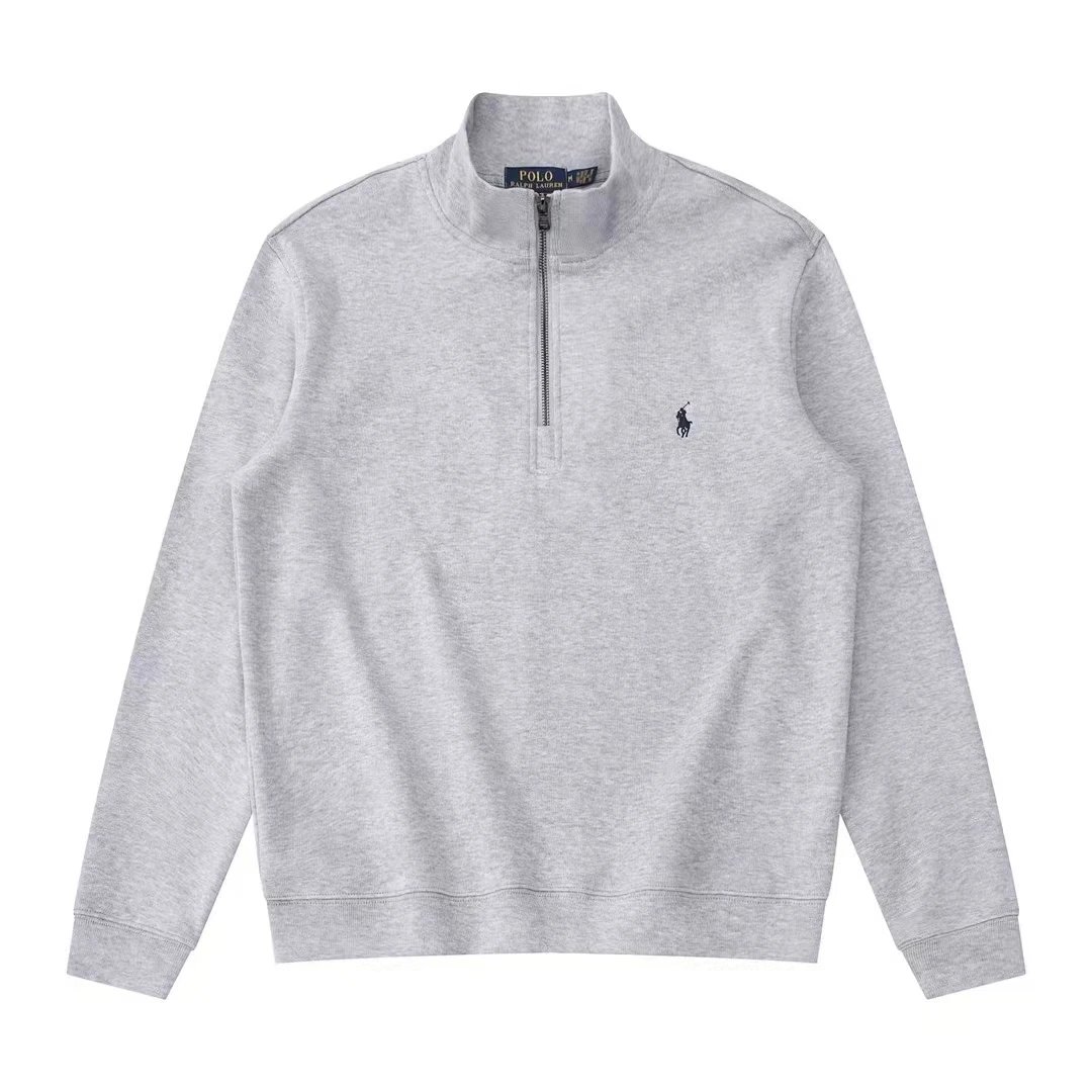 Grey black label half zipper