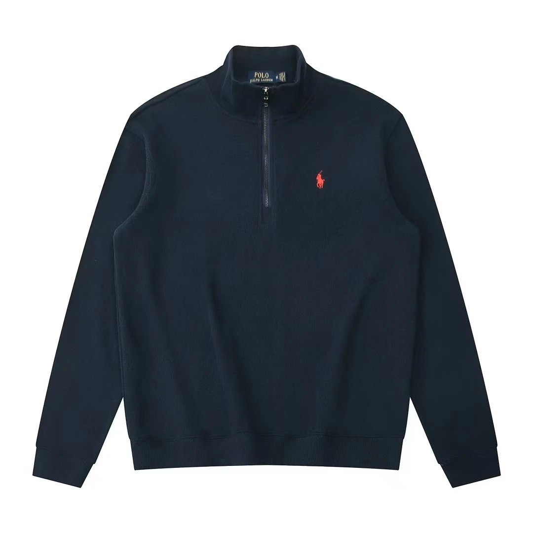 Deep blue red label half zipper