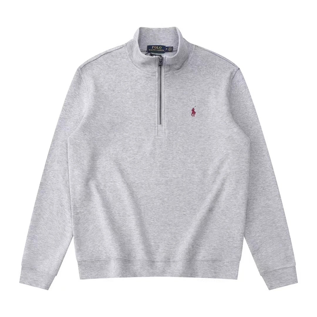 Grey red label half zipper