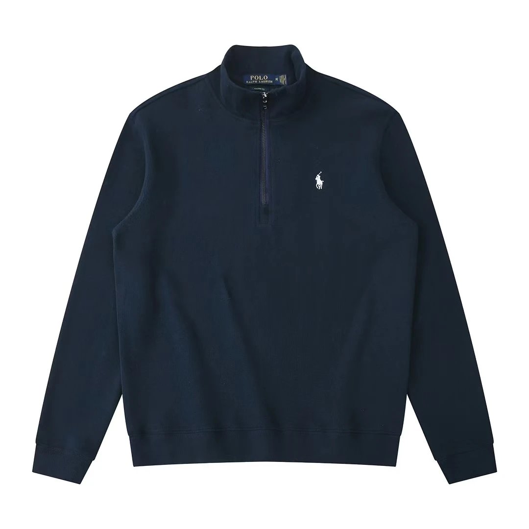 Deep blue white label half zipper