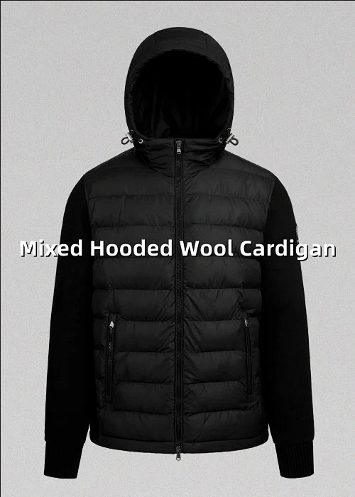 CP016 Mixed Hooded Wool Cardigan Blended Hooded Knitted Down Jacket