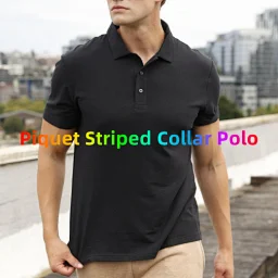 thumbnail for CP010 Piquet Striped Collar Polo Piquet POLO