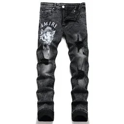 Amiri Skull Graphic Distressed Black Jeans
