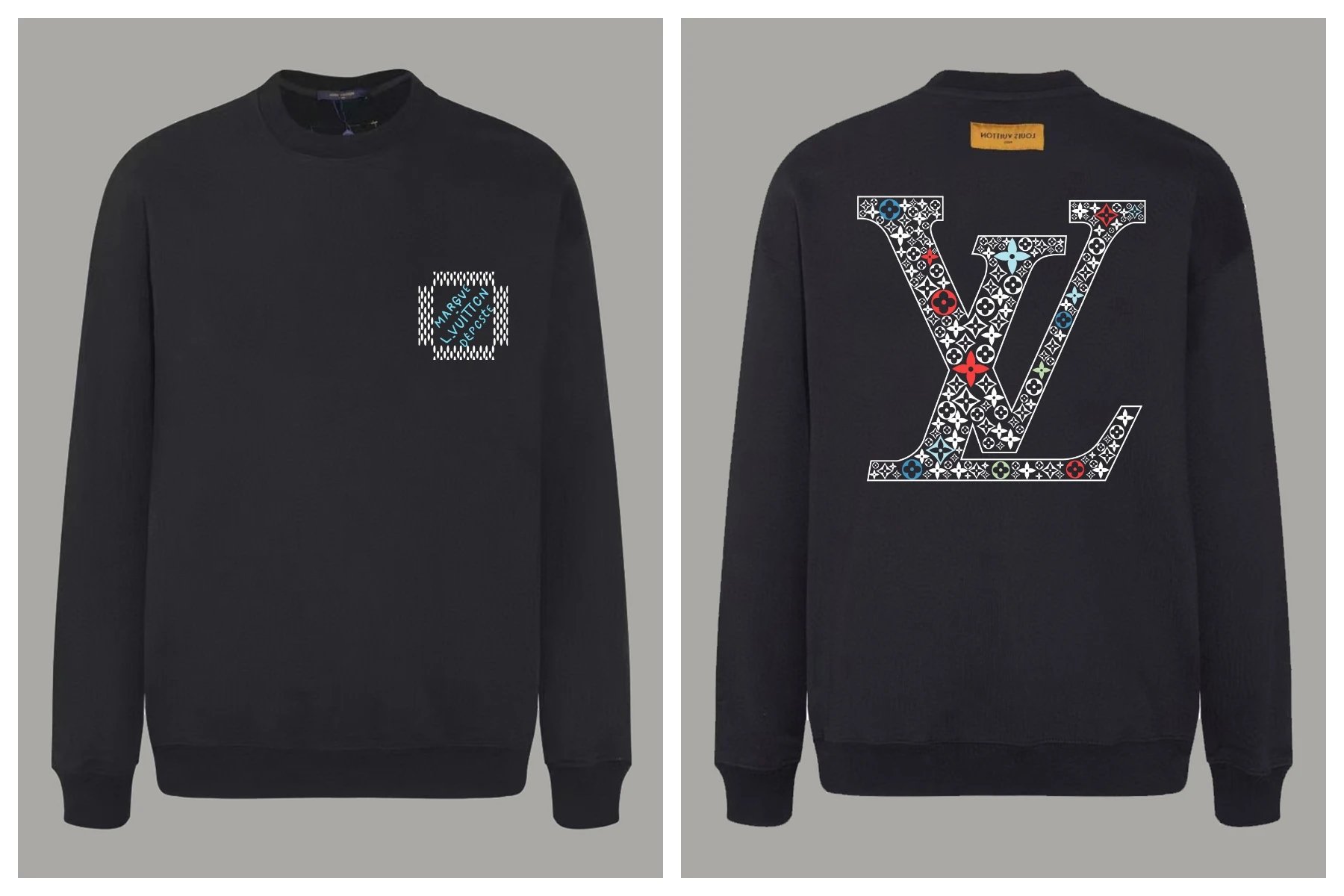 Louis Vuitton Knitwear Crewneck logo knit sweater — Printed Crew-Neck Sweatshirt-Black
