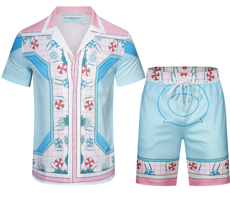 Unbranded Matching Sets Short-Sleeve Printed Shirt and Shorts Set — 22 Blue 006