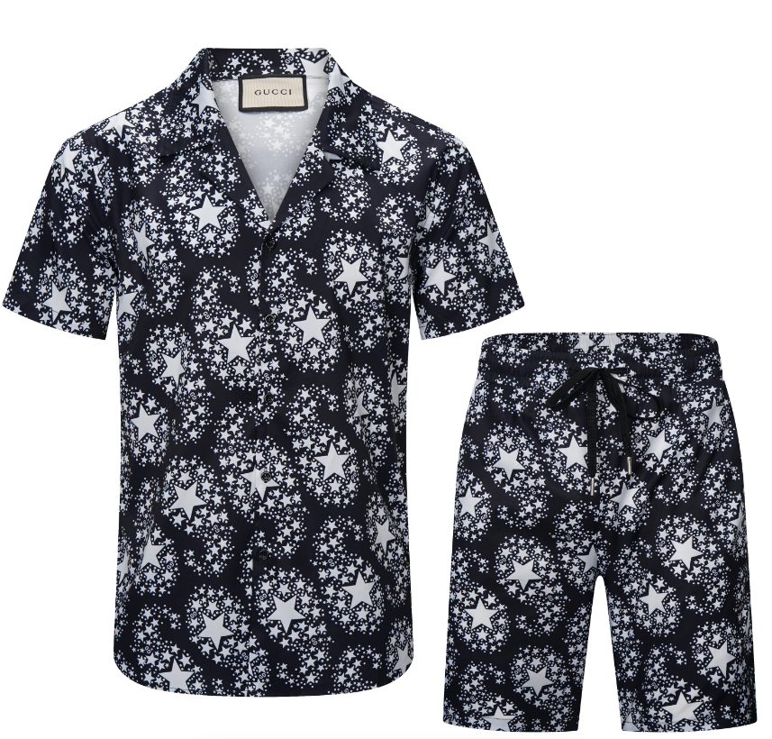 Unbranded Matching Sets Short-Sleeve Printed Shirt and Shorts Set — 32 Black006