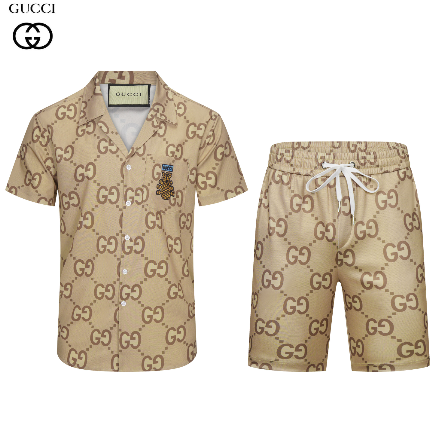 Unbranded Matching Sets Short-Sleeve Printed Shirt and Shorts Set — 36 Brown006
