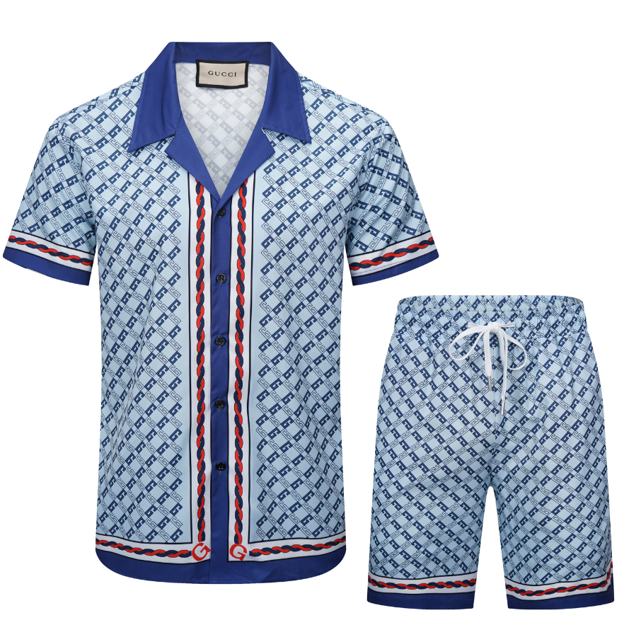 Unbranded Matching Sets Short-Sleeve Printed Shirt and Shorts Set — 38 Blue 006