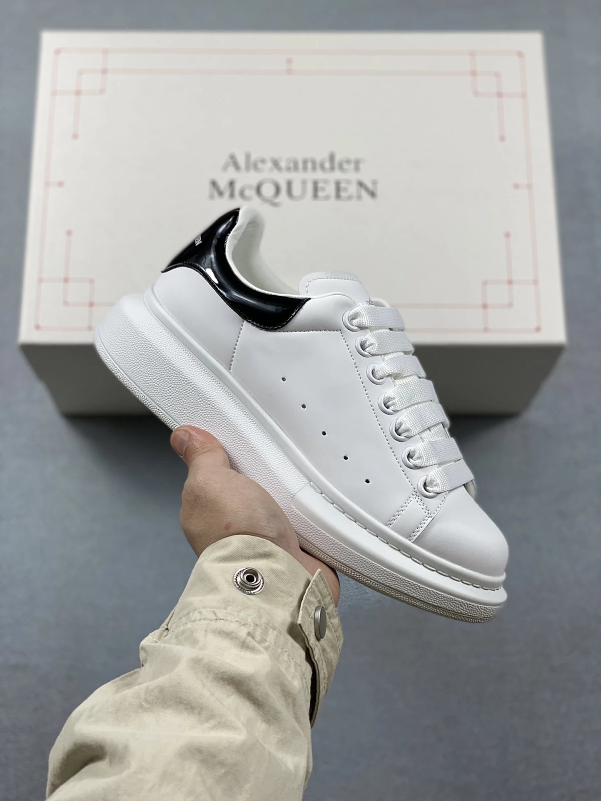 Alexander McQueen Oversized Sneaker White with Black Patent Heel Tab Sneakers Chunky Sneak... product detail 15 in Litbuy spreadsheet finds