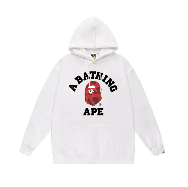A Bathing Ape Red Camo Ape Head Hoodie White - 1