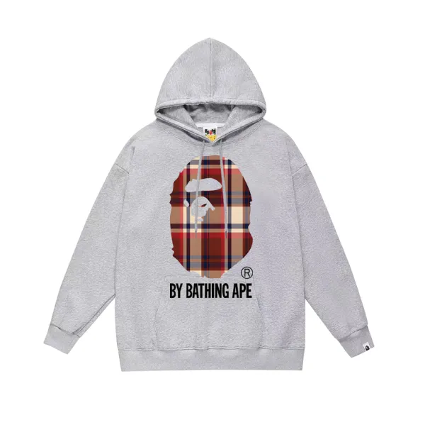 A Bathing Ape Plaid Ape Head Hoodie Gray - 1