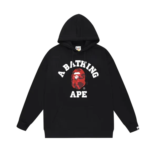 A Bathing Ape Red Camo Ape Head Hoodie Black - 1