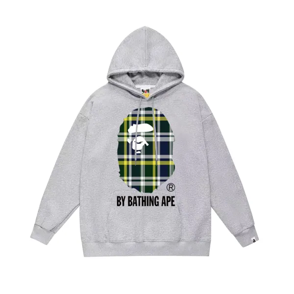 A Bathing Ape Plaid猿人头卫衣 Gray Hoodie - 1