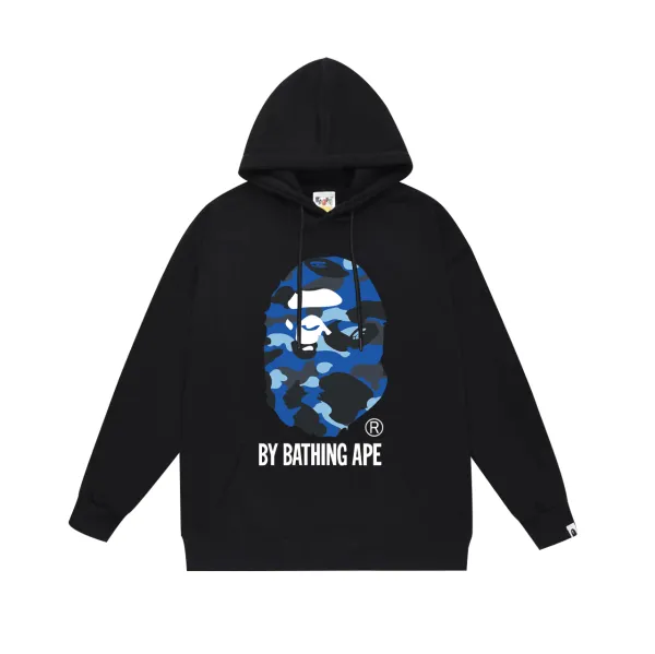 A Bathing Ape Blue Camo Ape Head Hoodie Black - 1