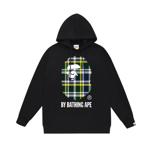 A Bathing Ape Plaid猿人头卫衣 Black Hoodie - 1
