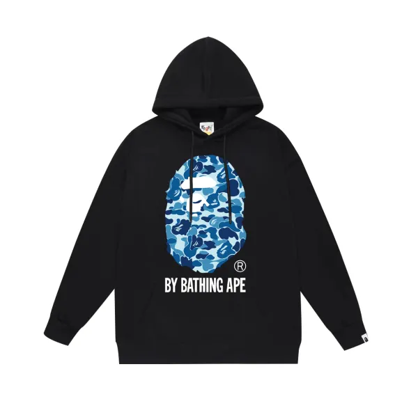 A Bathing Ape Blue Camo Ape Head Hoodie Black - 1