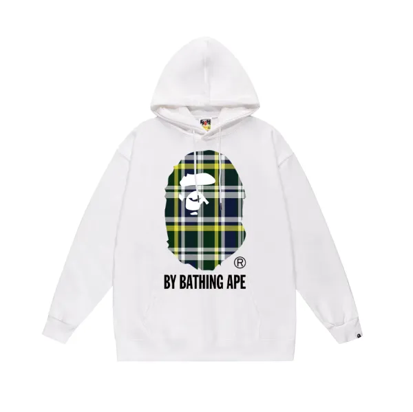 A Bathing Ape Plaid猿人头卫衣 White Hoodie - 1