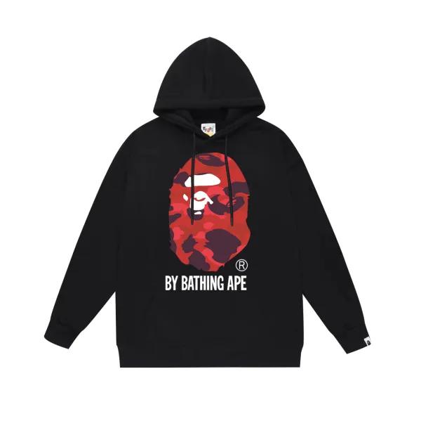A Bathing Ape Red Camo Ape Head Hoodie Black - 1