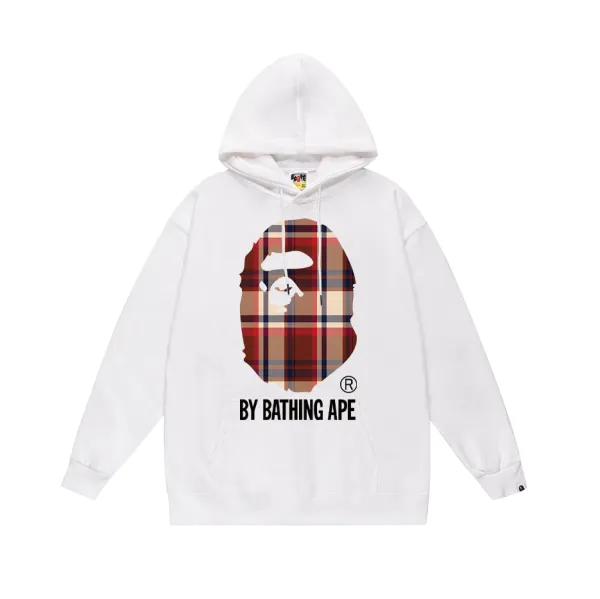 A Bathing Ape Plaid Ape Head Hoodie White - 1